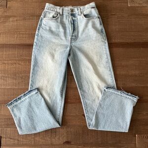 Cello Womens Light Wash Super High Rise Dad Jeans Raw Edges Size 7